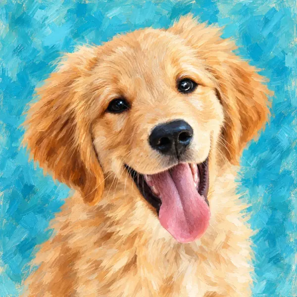 Painted close-up portrait of a golden retriever