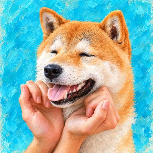 Painted portrait of the smiling Shiba Inu