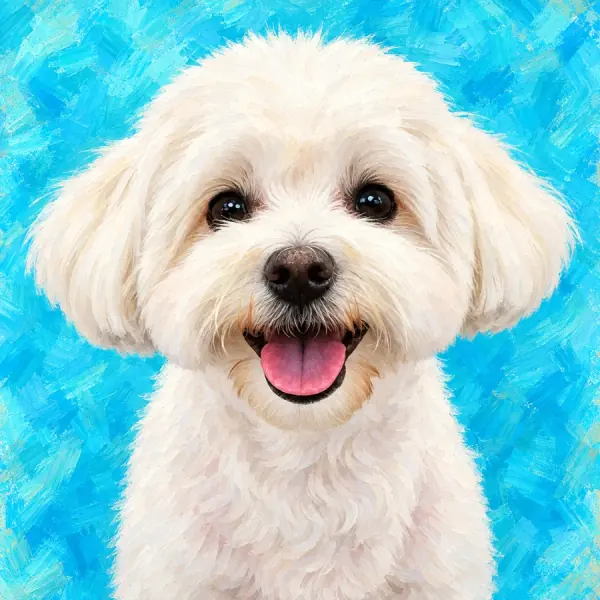 Painted portrait of a fluffy white companion dog
