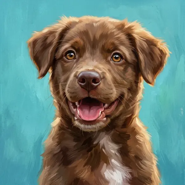 Painted portrait of a happy brown puppy